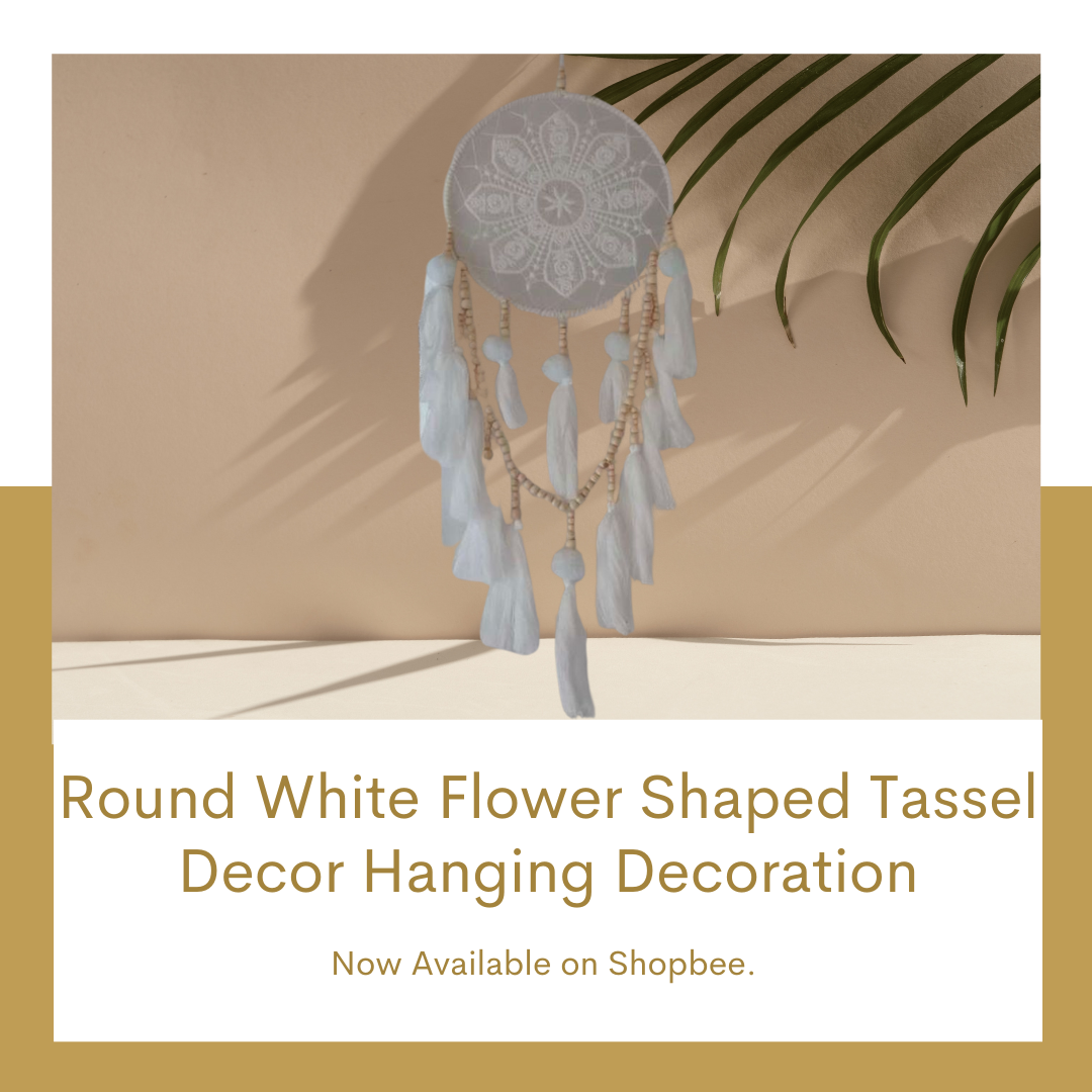 1pc Round White Flower Shaped Tassel Decor Hanging Decoration, Polyester Home