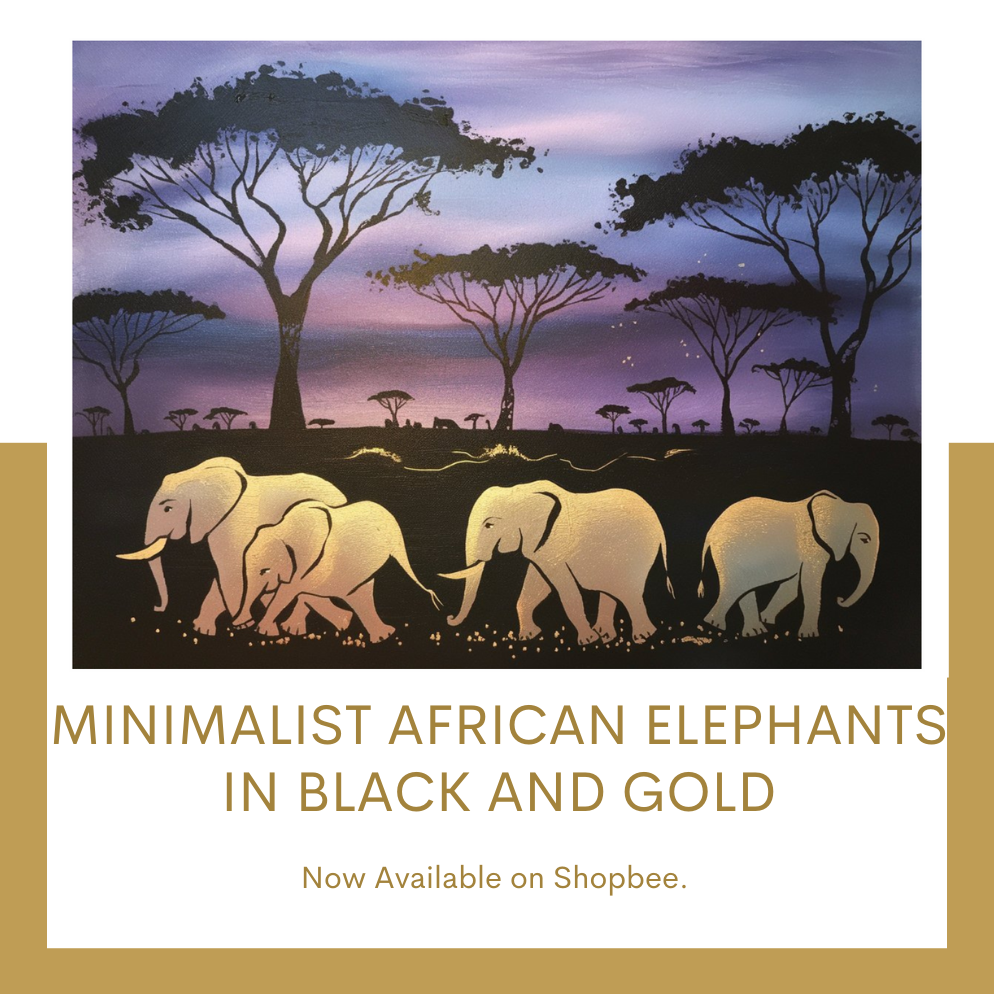 Minimalist African Elephants in Black and Gold