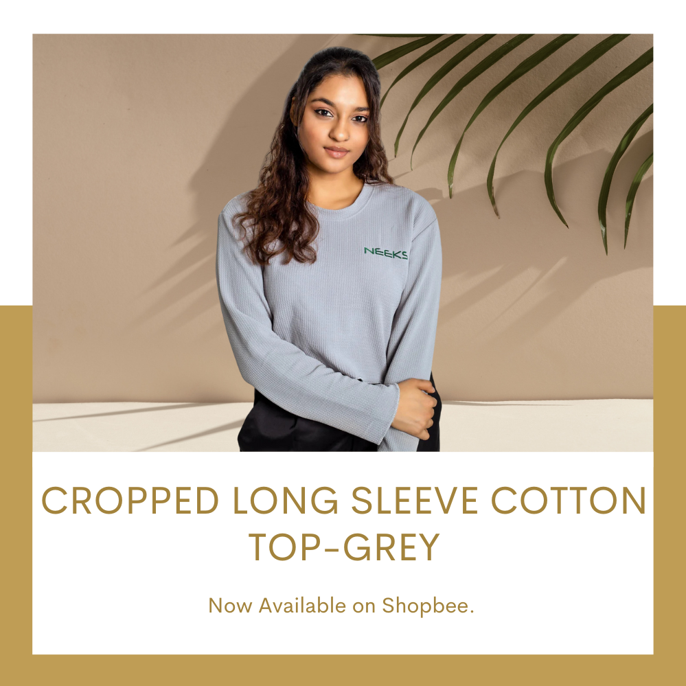 Cropped long sleeve cotton Top-grey