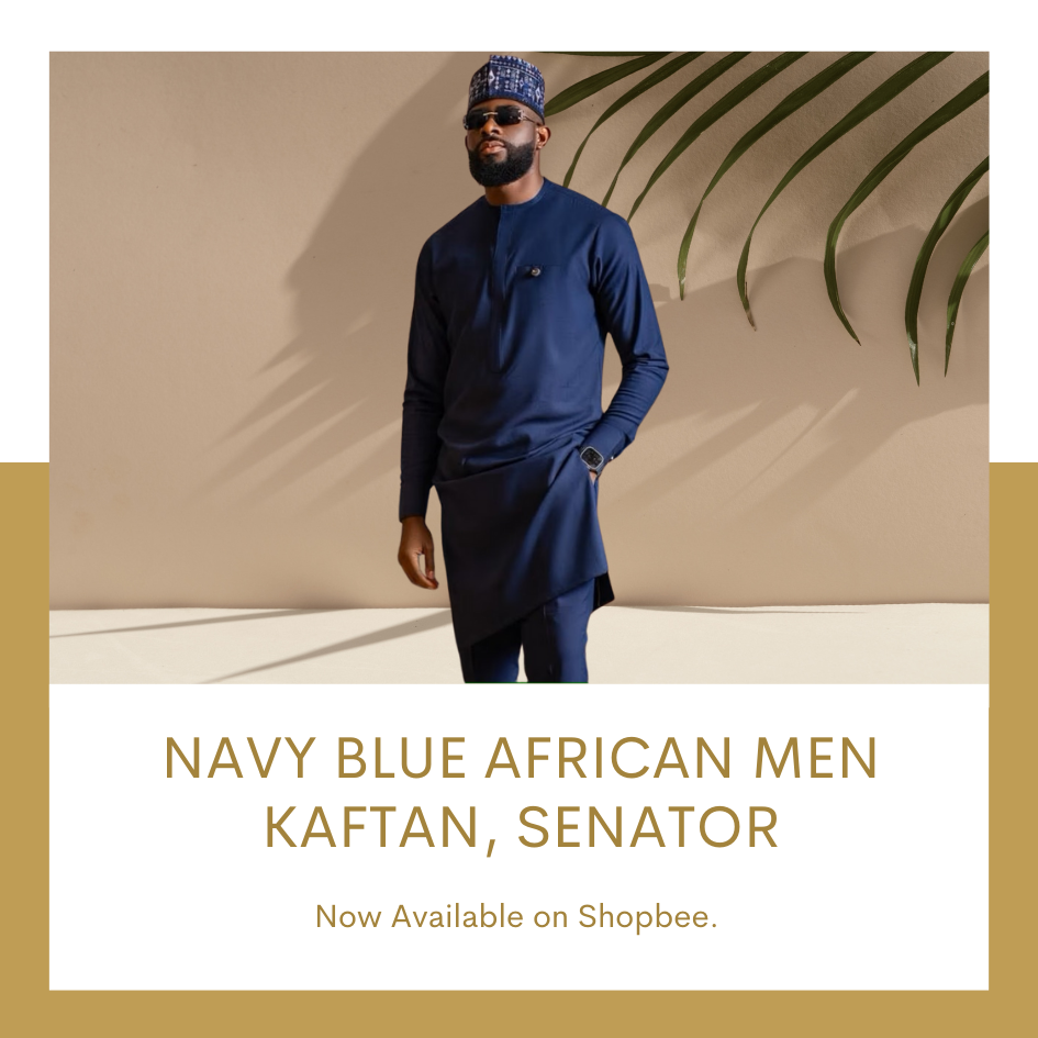 Navy Blue African men kaftan, senator