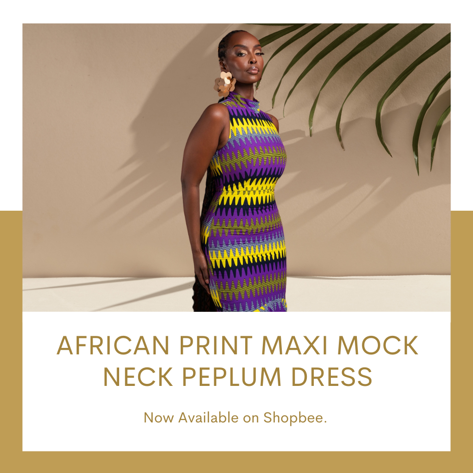 AFRICAN PRINT MAXI MOCK NECK PEPLUM DRESS